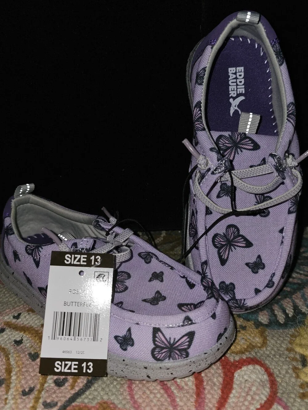NWT Eddie Bauer Purple Butterfly Canvas Slip-On Loafers Sz 13